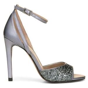Donald J Pliner Heel Sandals SZ 8.5 Silver Metallic Glitter Peep Toe Ankle Strap